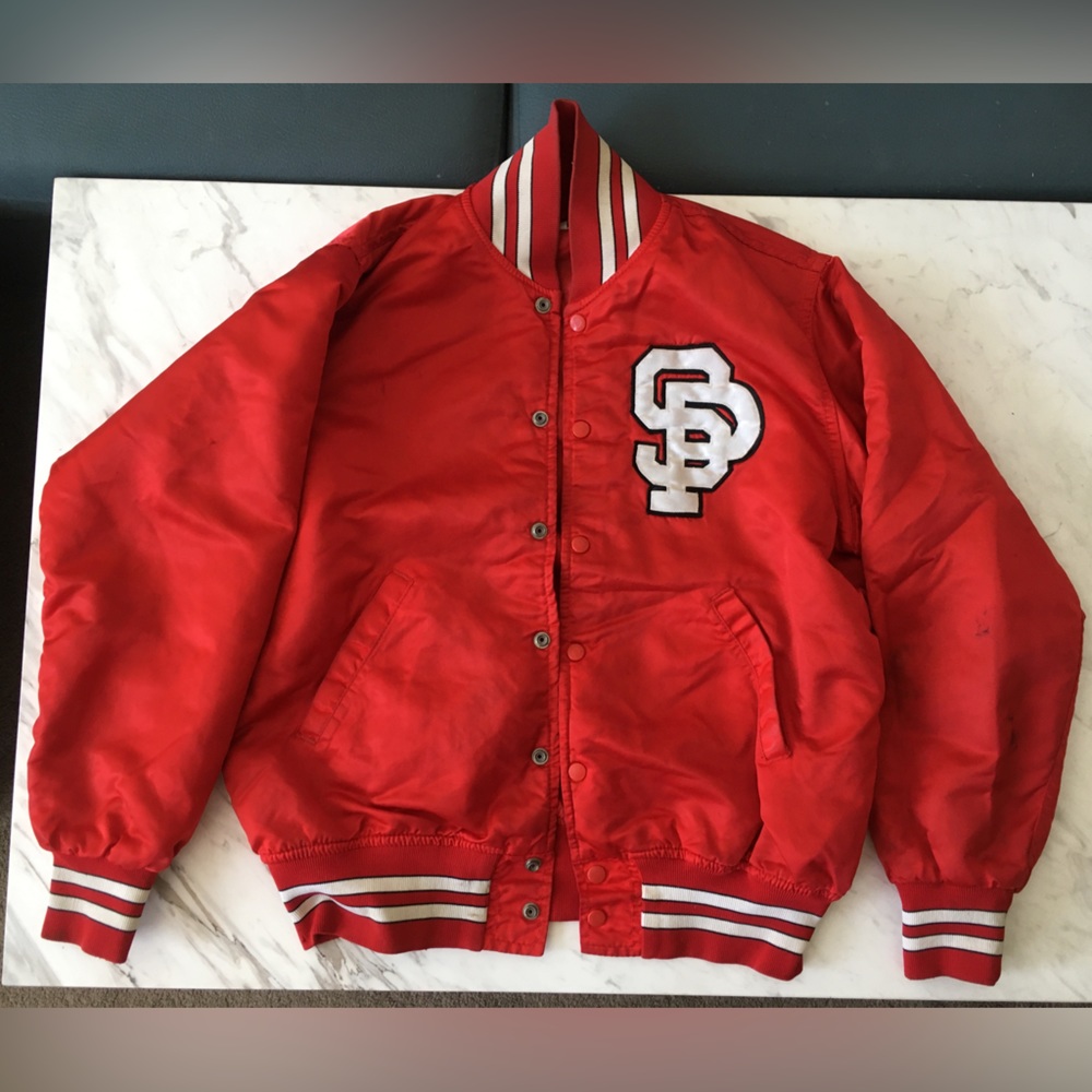Wilson satin starter warmup snap button jacket SP South Portland Maine varsity